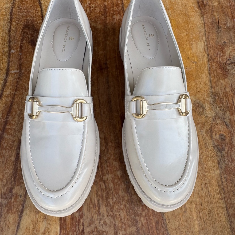 Bandolino Women's Ivory Loafers with Gold Buckles